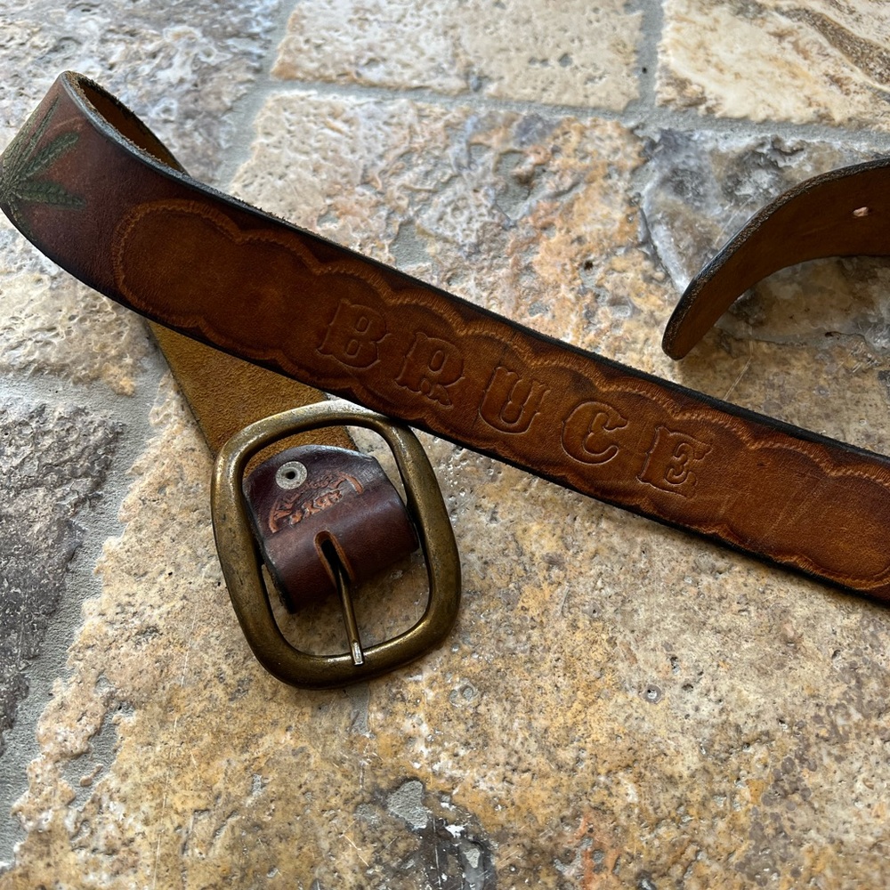 Brown Leather “Bruce” Belt with Brass Buckle